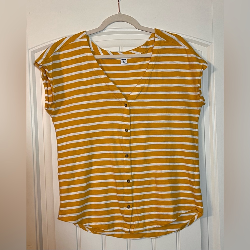 Old navy casual button shirt, yellow and white strip
